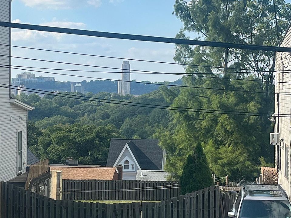 View of Schenley Park and Oakland Cathedral of Learning from Front porch and living room window