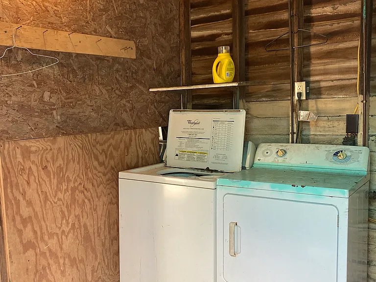 Washer and dryer in shed