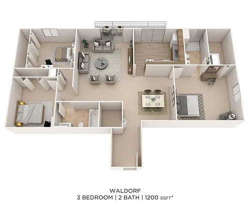 Floor plan Three Bedroom 2 Bath