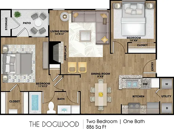 B1 Floorplan: 2 Bedroom, 1 Bathroom B1 Floorplan: 2 Bedroom, 1 Bathroom