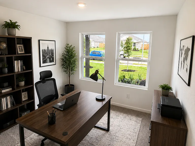 Front bedroom that can be used as an Office with plenty of light and view of the neighborhood Cul-De-Sac street.