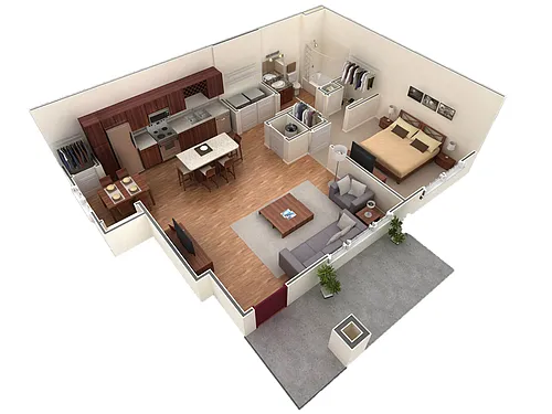 Floor plan 1 BR Grand Courtyard