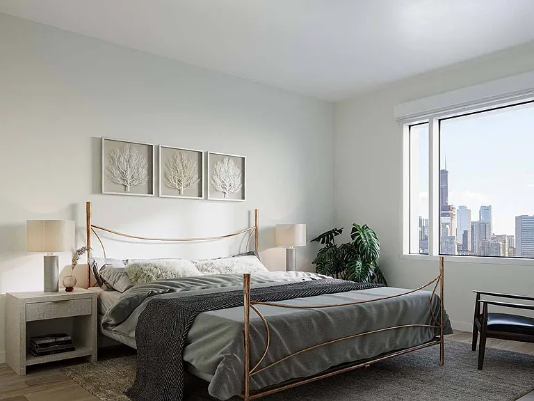Experience the comfort of a spacious bedroom with a large window, providing a bright atmosphere and a calming view.