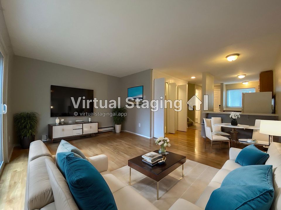 Virtual Staged living room with dining table.