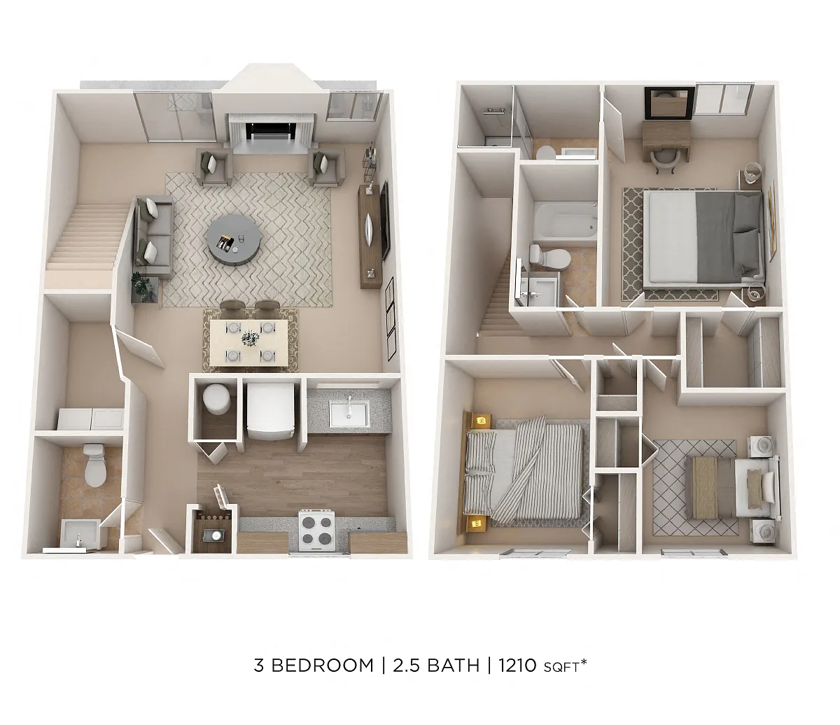 Floor plan Three Bedroom 2.5 Bath