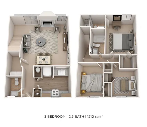 Floor plan Three Bedroom 2.5 Bath