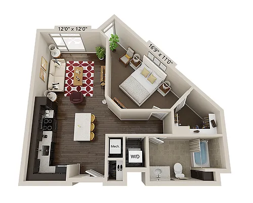 Floor plan One Bedroom A1G