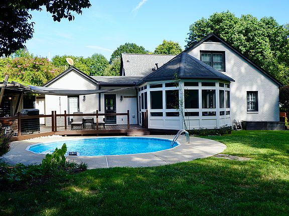 Large private backyard with pool, screened porch, gated Trex deck, and pergola