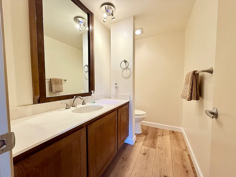 Lower level half bathroom (no shower or bathtub).