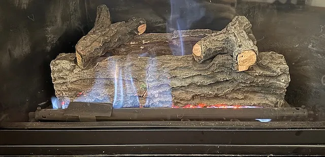 Living room has gas fireplace insert providing both heat and ambiance!