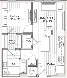 Floor plan 1 Bed/1 Bath-A10