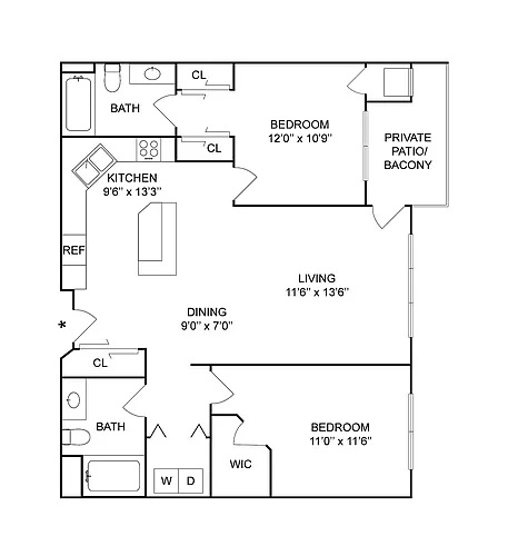 Floor plan 2 BR x 2 BA - C