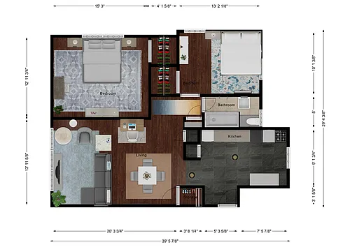 Floor plan 2 Bedroom with Open Kitchen