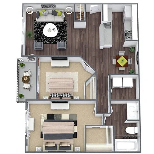 Floor plan B1: 2 Bed 1 Bath