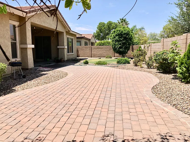 Backyard with custom pavers
