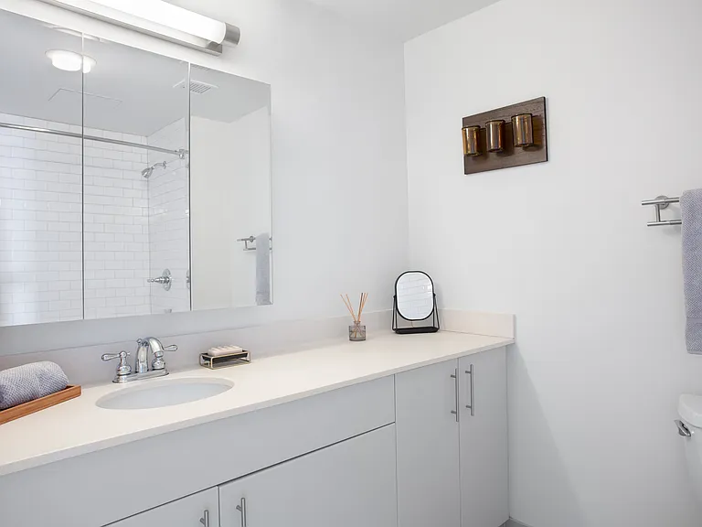 Ample counter space to get ready in the morning in your bathroom