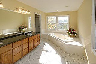 Large, luxurious master bath with soaking tub, separate shower, double sinks