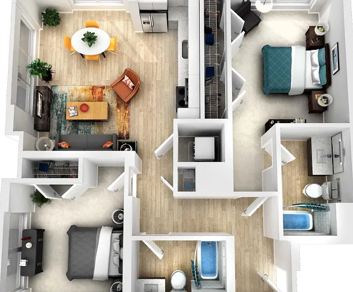 2 Bedroom 2 Bathroom 22B Floorplan Diagram