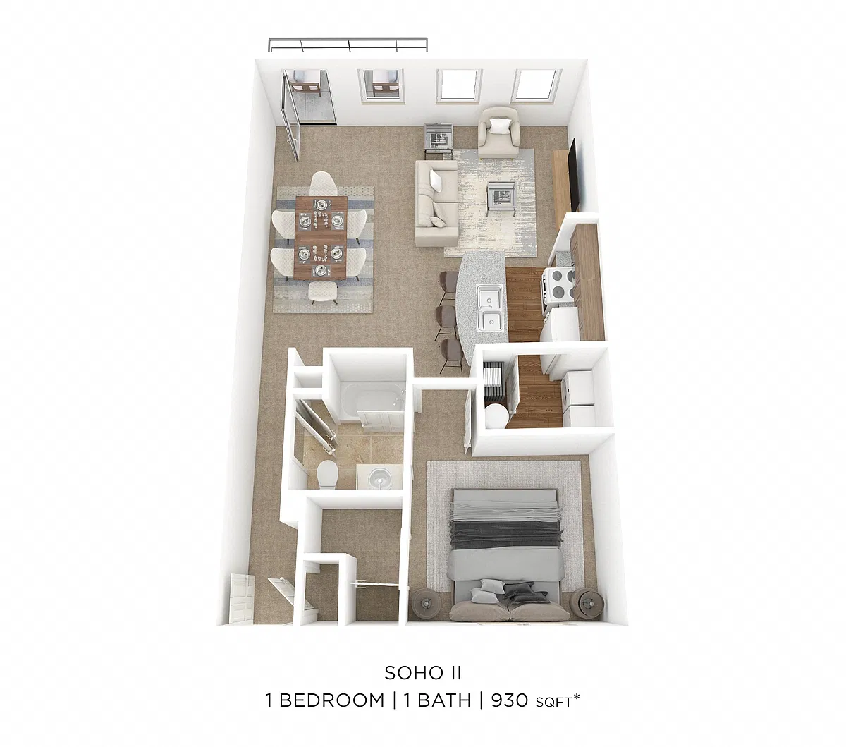 Floor plan One Bedroom - Soho II - 930 sqft