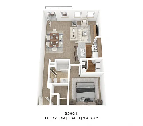 Floor plan One Bedroom - Soho II - 930 sqft