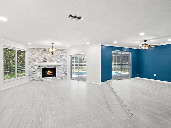 Living room with working fireplace