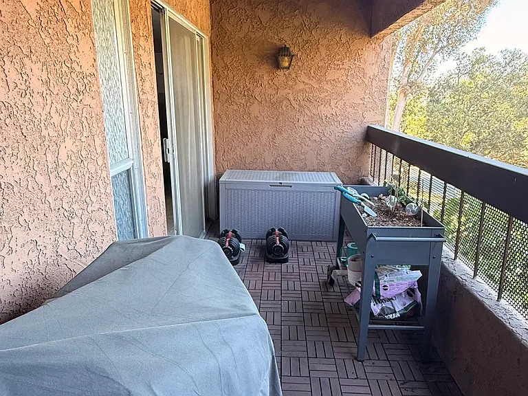 Large private patio off the primary that overlooks cul-de-sac