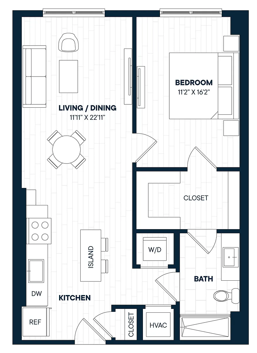 Floor plan 1 Bed 1 Bath-A13b