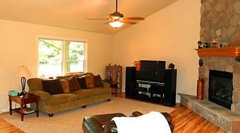 Gas fieldstone fireplace