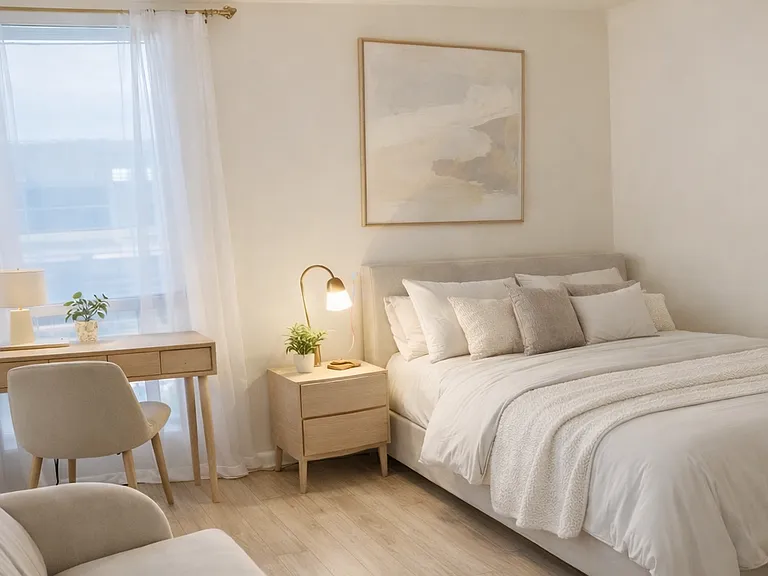 Bright bedroom with cozy neutral decor