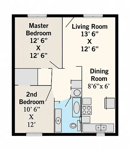 Floor plan 2 Bedroom 1 Bath