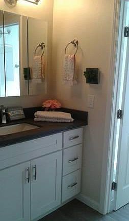 Extra vanity area outside bathroom