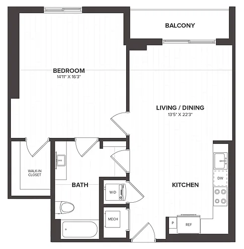 Floor plan 1 Bed/1 Bath-A7