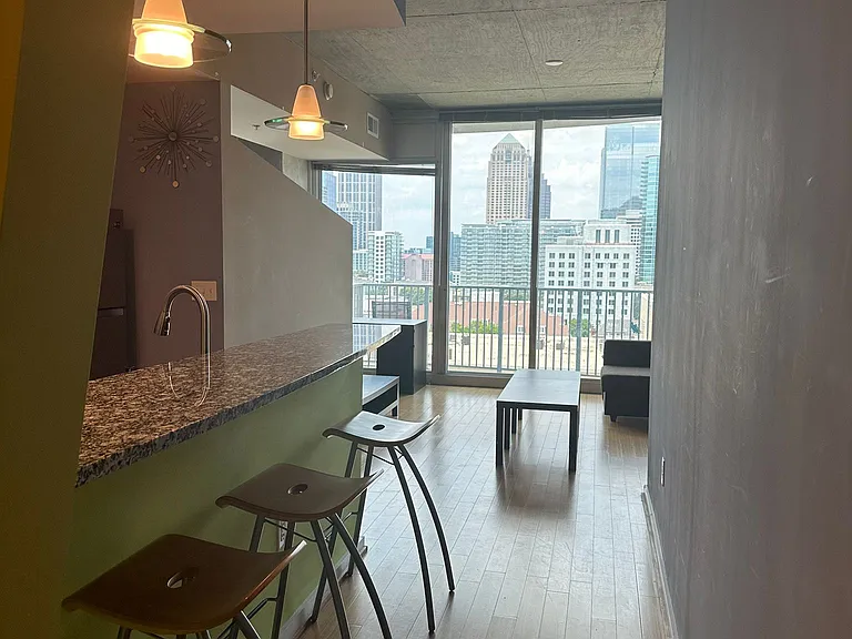 Kitchen eating counter and stools
