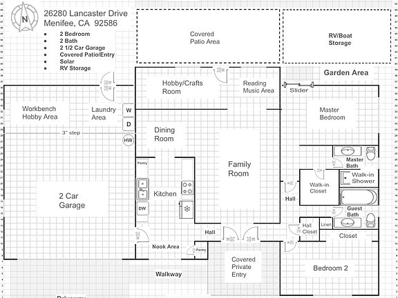 Floor plan depicting secured RV/Trailer parking. Work trucks have occupied this space in the past.