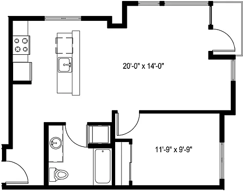 Floor plan 1 Bedroom E