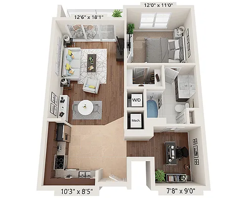 Floor plan One Bedroom with Den A1A