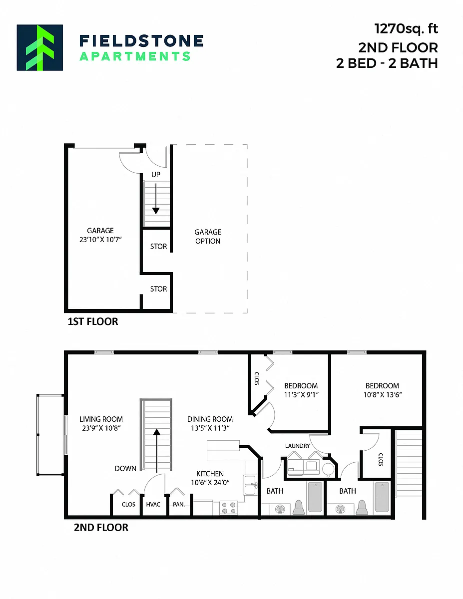 Floor plan 2 Bed, 2 Bath - 1,270 sq ft