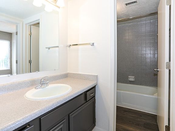In our 1 bedroom apts, the vanity is conveniently situated outside the bathroom, enhancing both functionality and privacy.