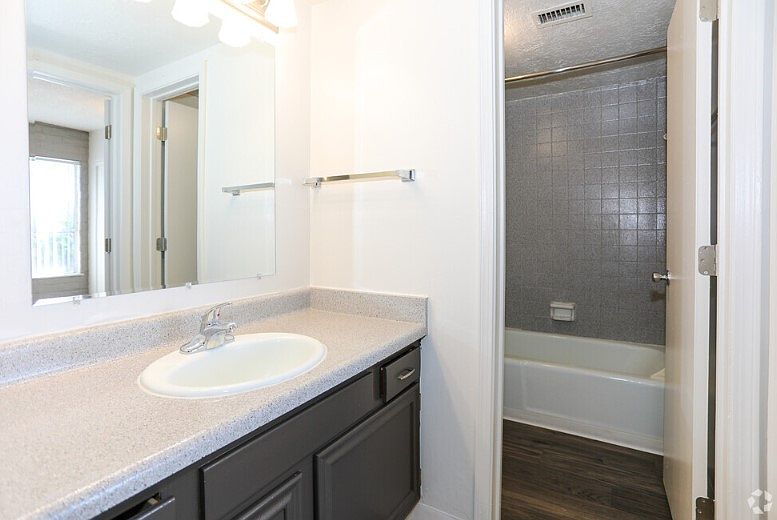 In our 1 bedroom apts, the vanity is conveniently situated outside the bathroom, enhancing both functionality and privacy.