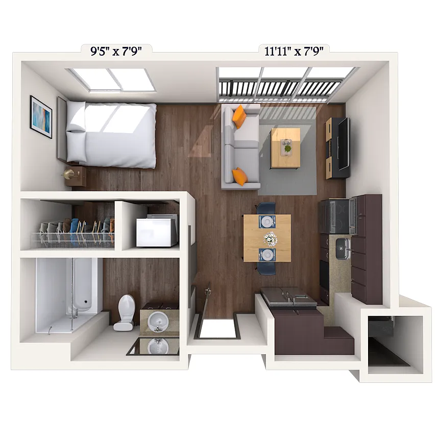Floor plan Studio 0x1 401 SF