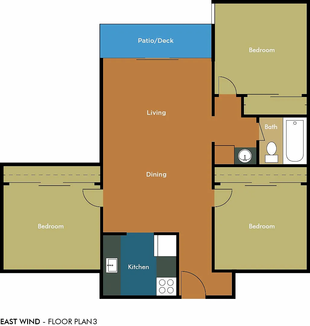 Floor plan 3 Bedroom 1 Bath