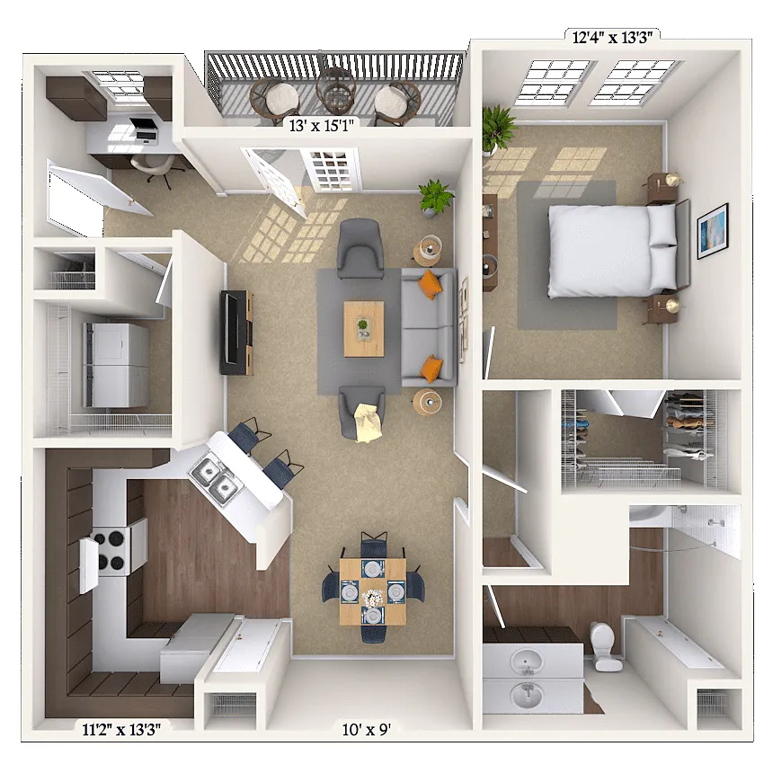 Floor plan Traditional 1x1 954 SF