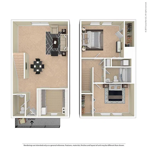 Floor plan North Hills 2 Bedroom 1.5 Bath Townhome