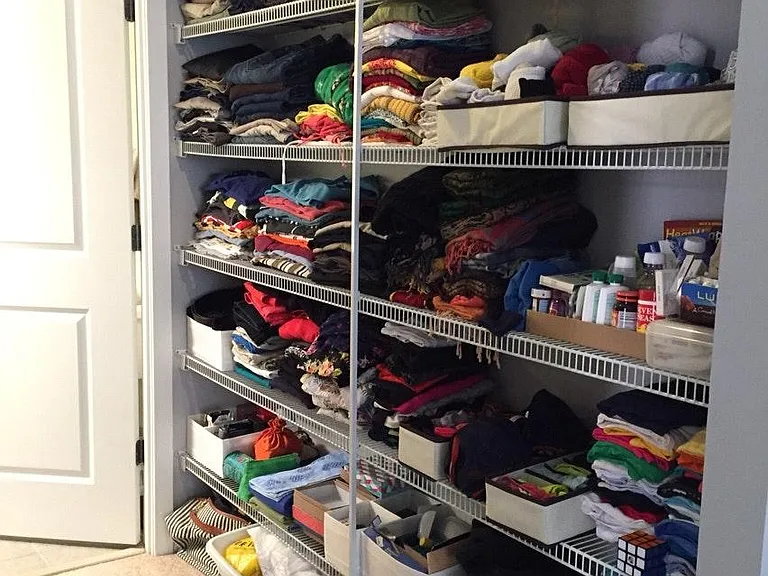 Shelves in master bedroom hallway