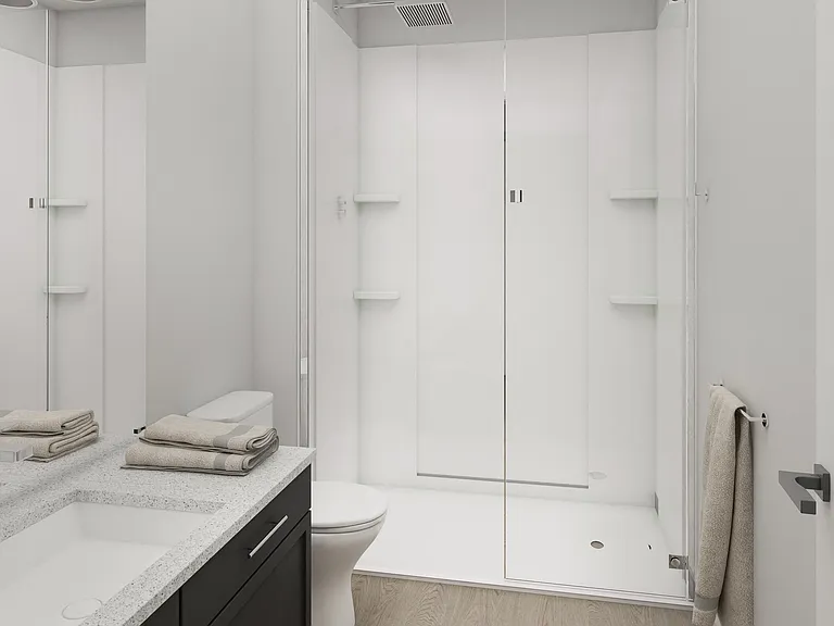 Spacious Bathrooms with Granite Countertops and Walk In Shower