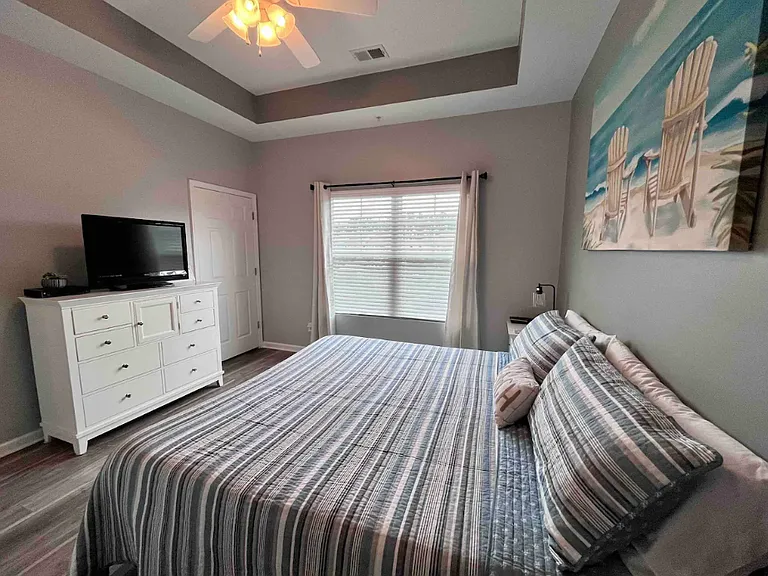 Plenty of room to unpack and settle in for your stay with a dresser, closet, and laundry basket in each room.