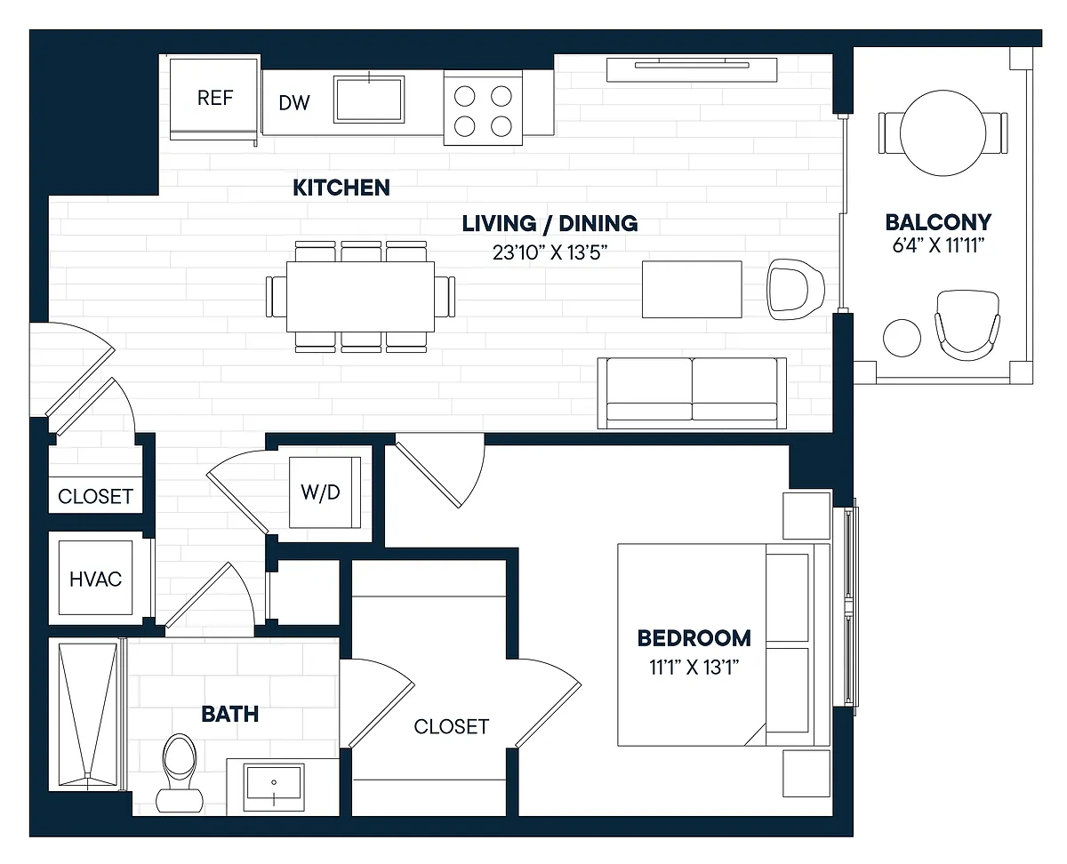 Floor plan 1 Bed 1 Bath-A4-C