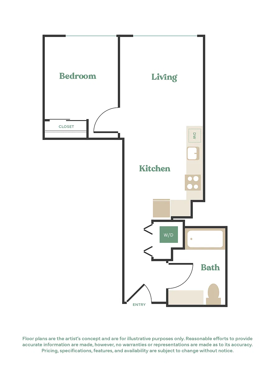 Floor plan 1 Bed, 1 Bath - Apt C