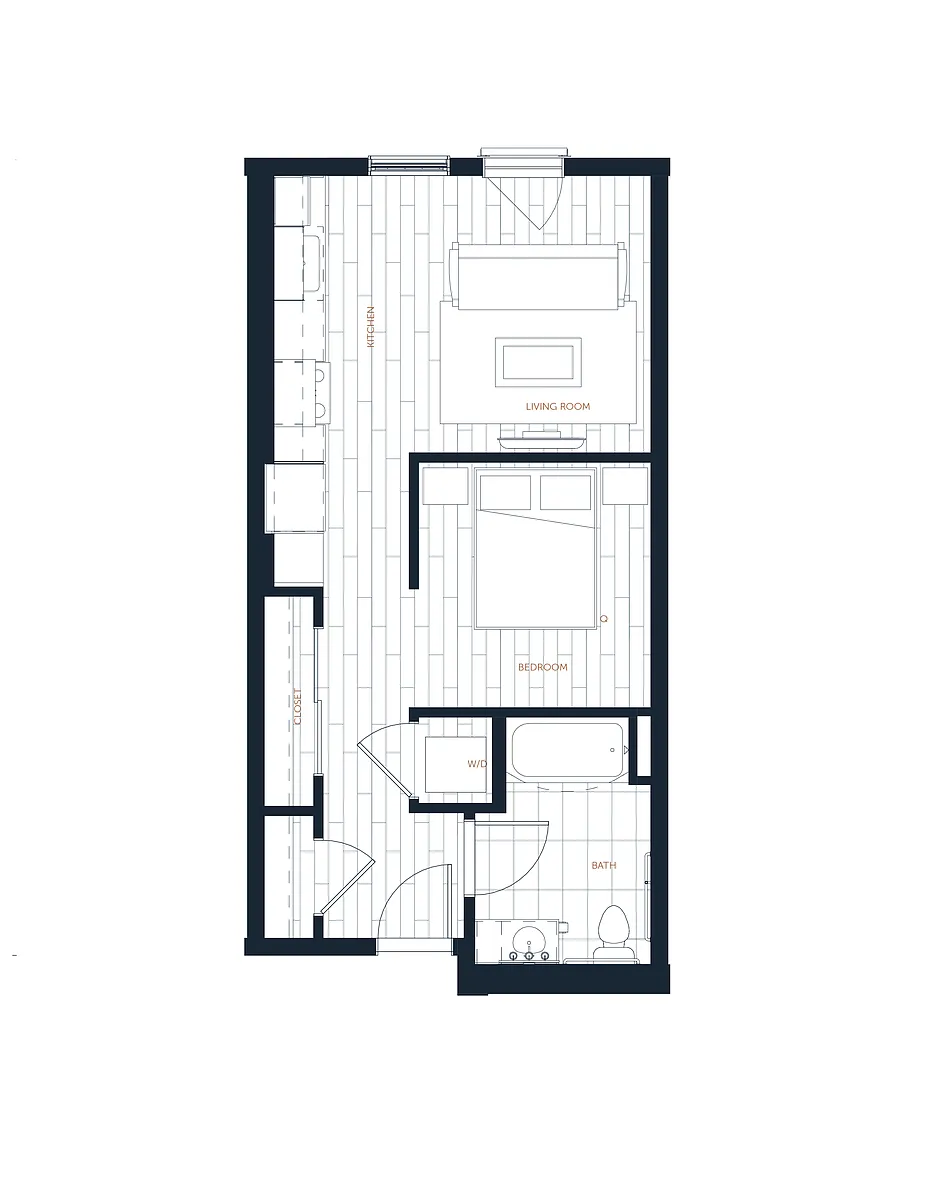 Floor plan A2 - 1 Bed 1 Bath