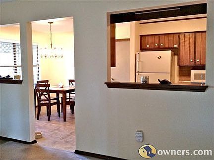 Looking into kitchen and dining room from living room